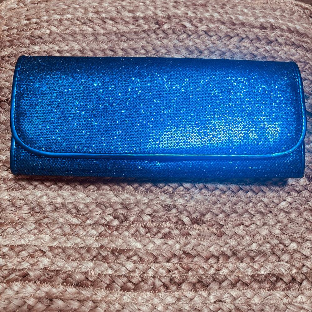 Aldo Royal Blue Glitter Envelope Clutch Evening Bag- Rainbow Bright Y2K Sparkle